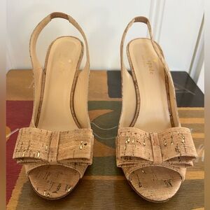 Kate Spade Celeste Cork Bow Slingback Heels. Women's Size 7.5.